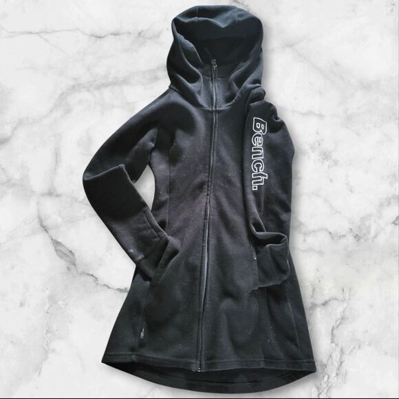 Women's XS BENCH Black Hooded Long Sleeve Fleece Jacket - Picture 3 of 6